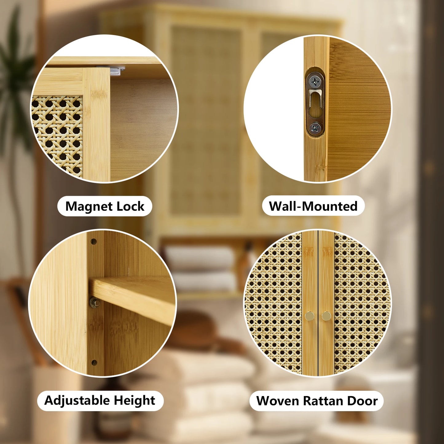 Bamboo Over Toilet Wall Cabinet Three Shelves Bathroom Storage