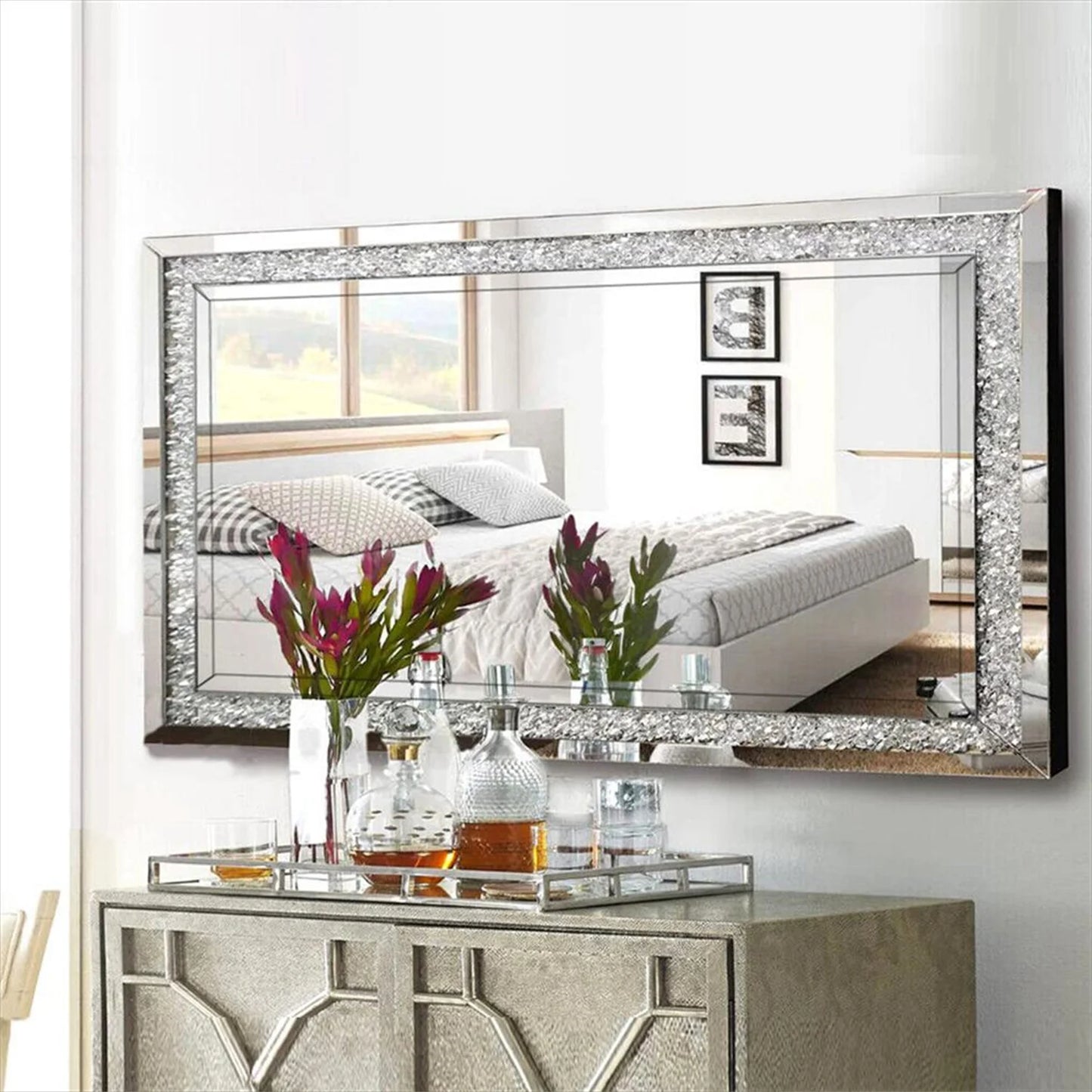 Crystal Crush Diamond Wall Mirror Rectangular Framed Mirror