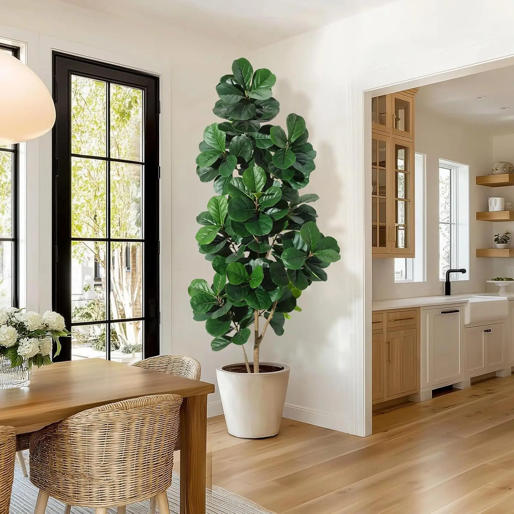 4FT/5FT/6FT/7FT Fiddle Leaf Fig Tree Artificial with Leaves, Realistic Faux Ficus Lyrata Trees in White Planter Pot, Home Decor Pet and Home Outlet
