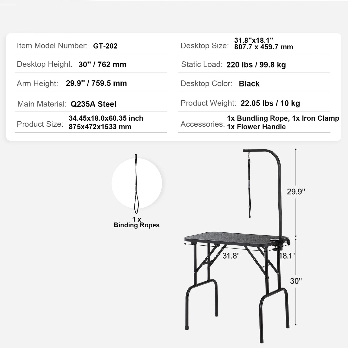 Foldable Pet Grooming Table Stainless Steel Two Arms With Loop