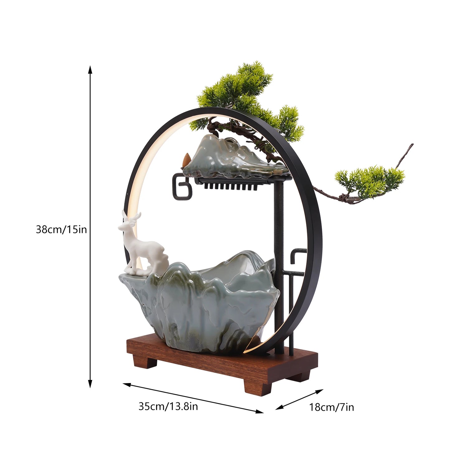 Bymaocar Ceramic Tabletop Water Fountain With LED Light Zen Decor
