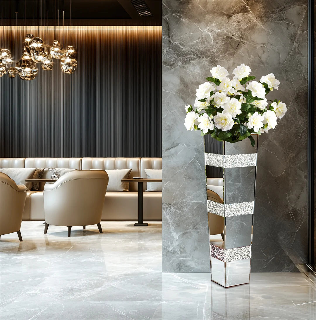 Modern Floor Vase Crystal Mirror Glass Standing Flower Vase