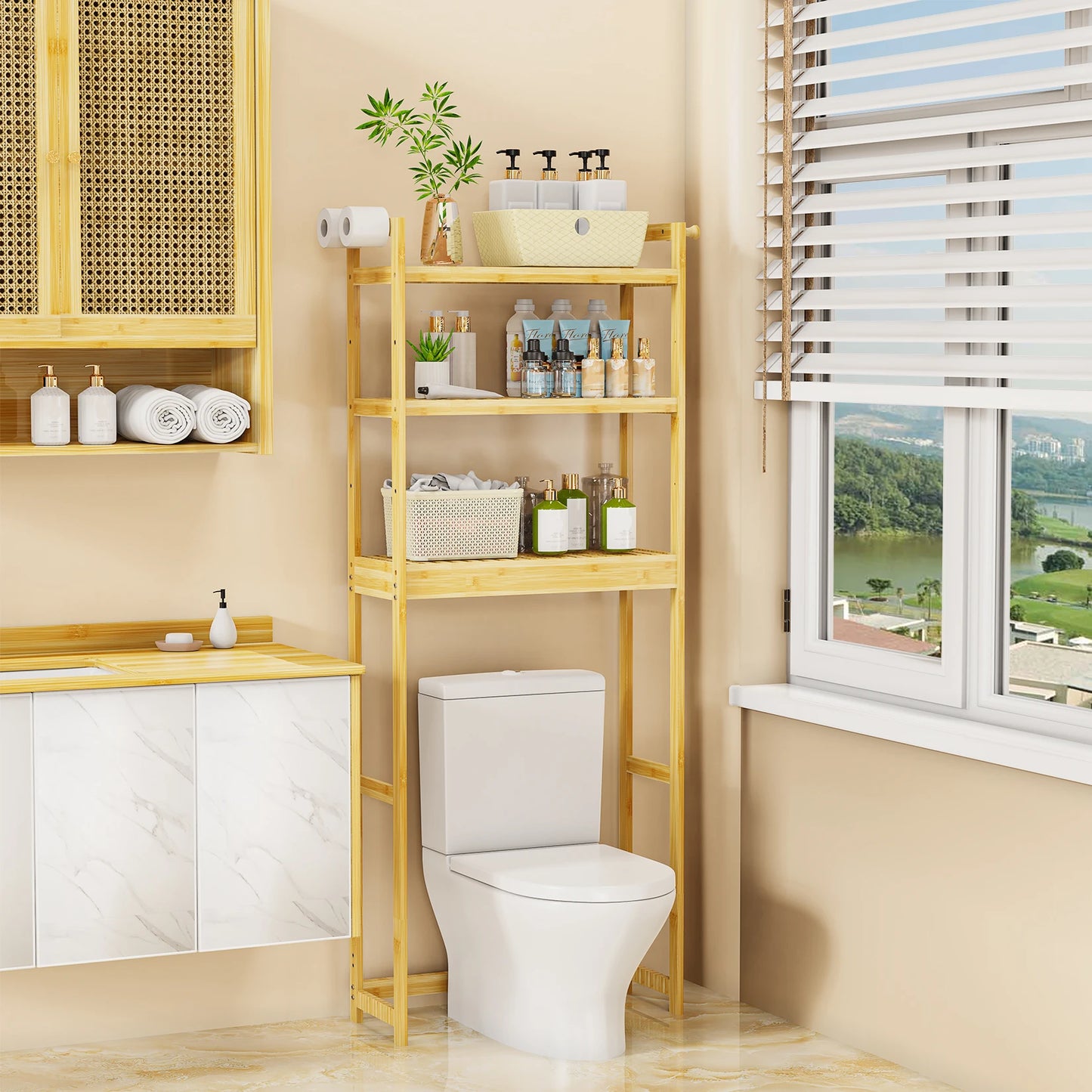 Three Tier Bamboo Over Toilet Bathroom Storage Rack