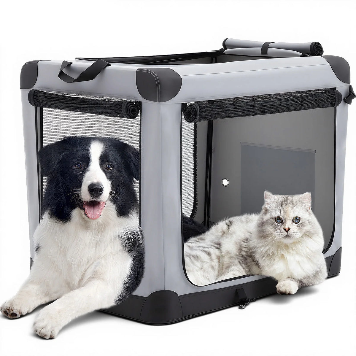 JHK 600D Oxford Foldable Soft Dog Crate With Three Doors Indoor Pet and Home Outlet
