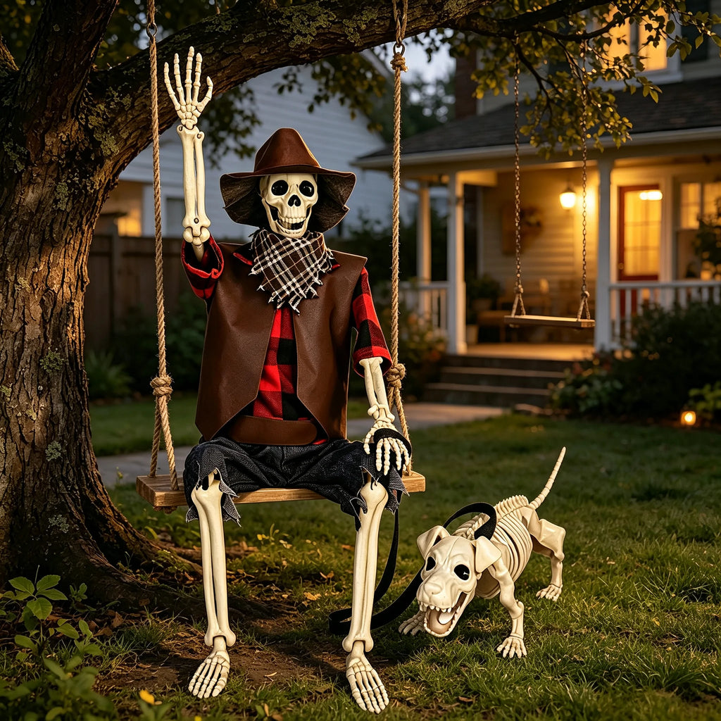 Posable Skeleton And Dog Halloween