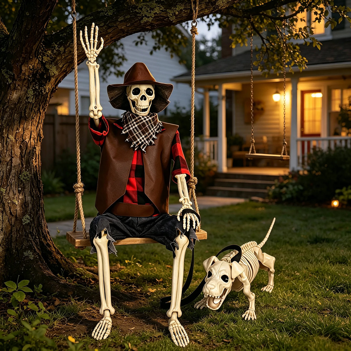 Posable Skeleton And Dog Halloween