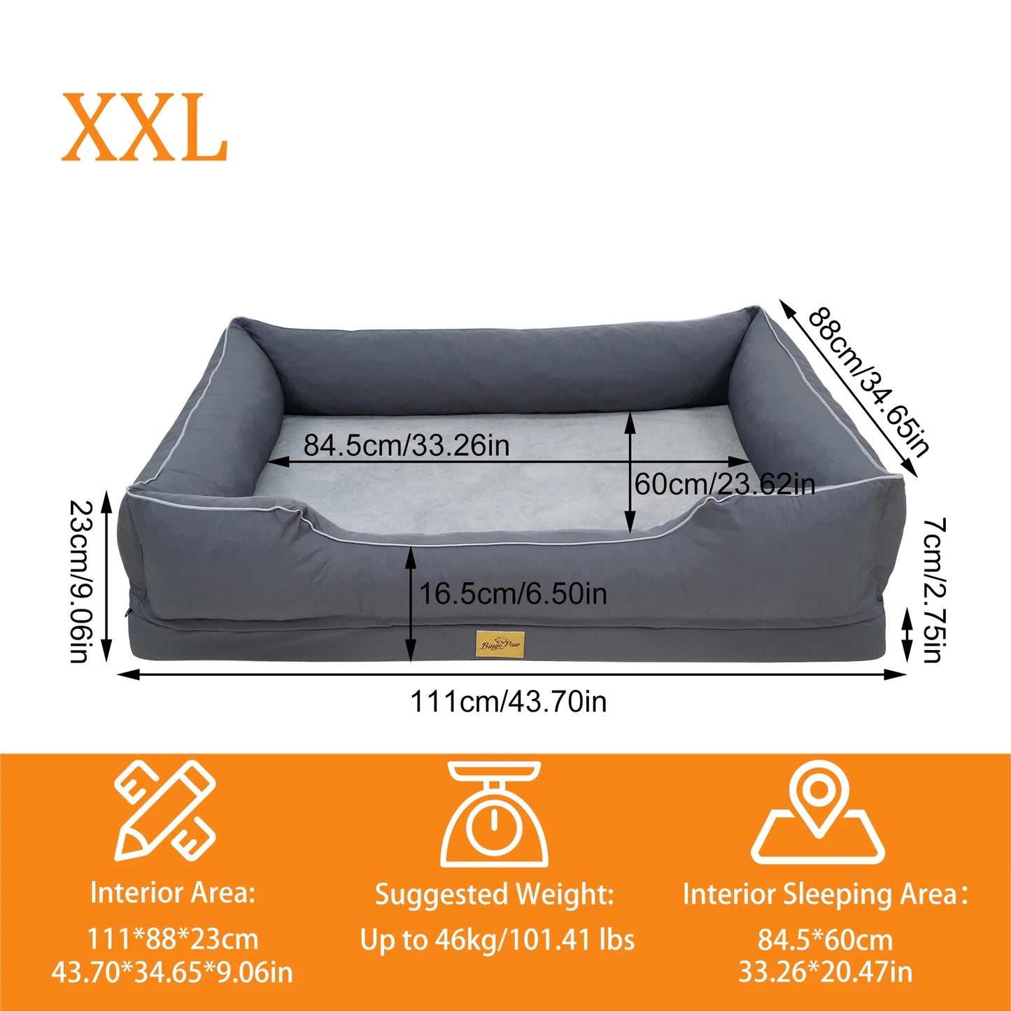 BINGOPAW Orthopedic Oxford Dog Bed With Waterproof Lining And Removable Cover