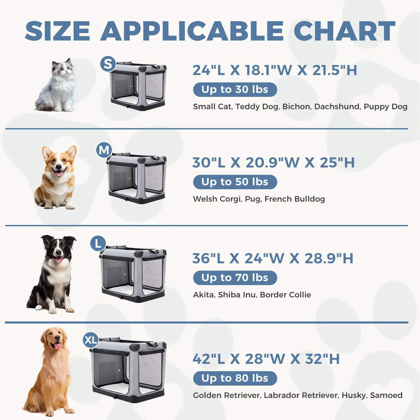 JHK 600D Oxford Foldable Soft Dog Crate With Three Doors Indoor
