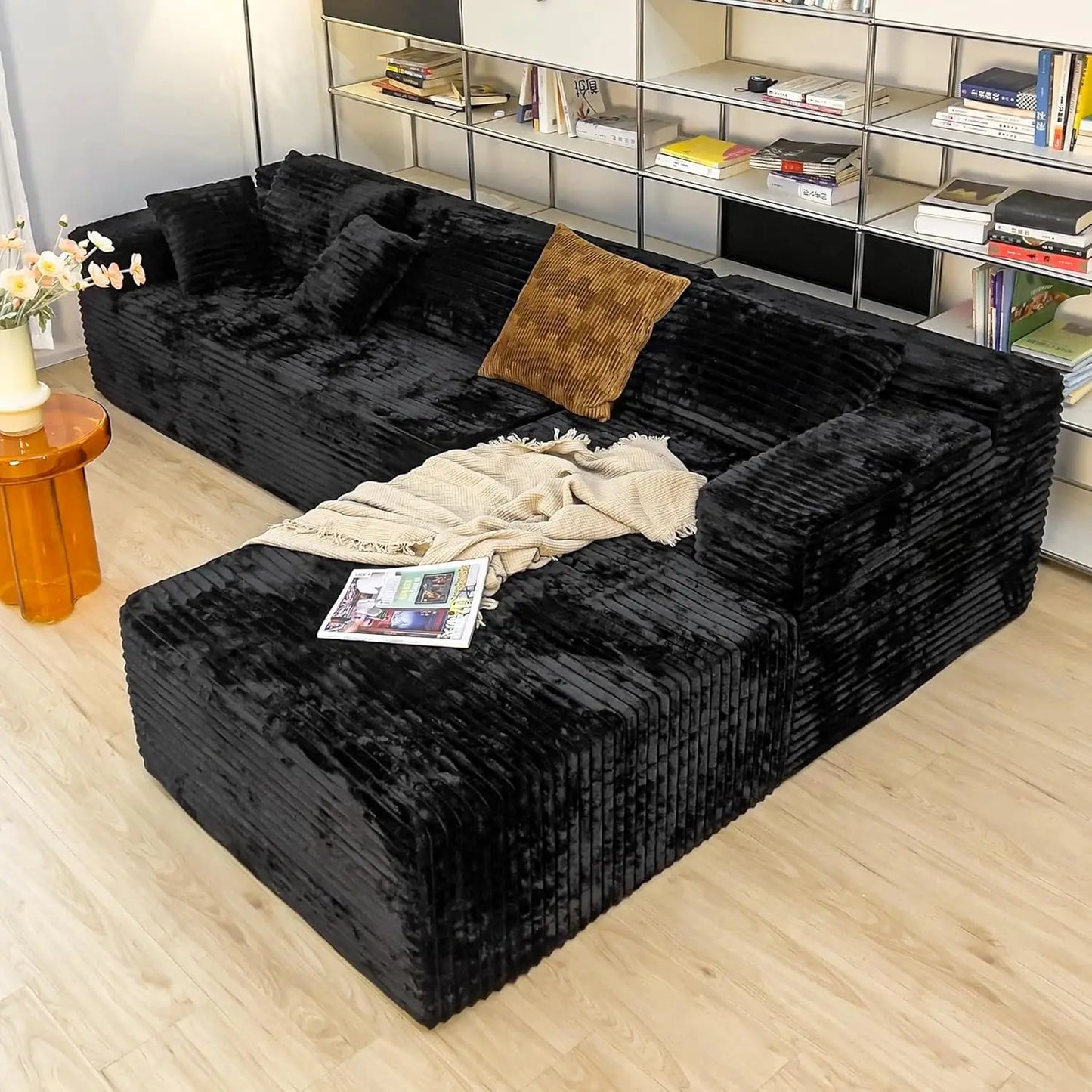 Cloud Corduroy L Shaped Sectional Couch With Chaise