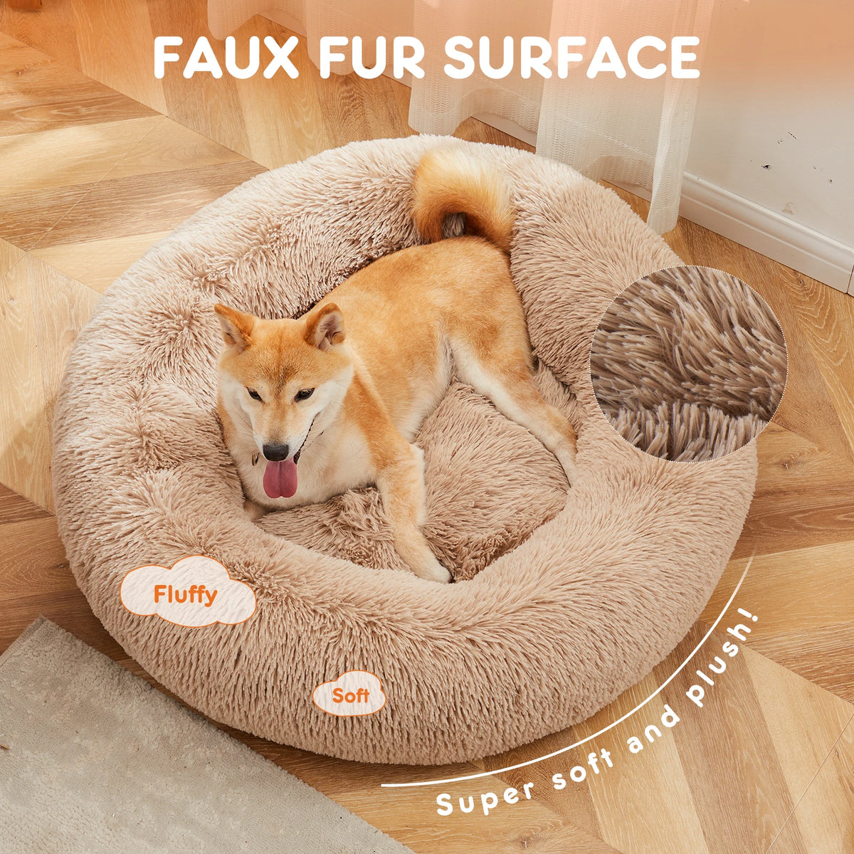 JHK Calming Dog Bed for Medium to Large Dogs Washable Large Pet Bed Anti-Slip Round Fluffy Plush Faux Fur Dog Bed Pet and Home Outlet
