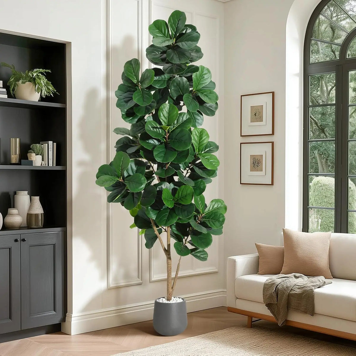 4FT/5FT/6FT/7FT Fiddle Leaf Fig Tree Artificial with Leaves, Realistic Faux Ficus Lyrata Trees in White Planter Pot, Home Decor Pet and Home Outlet
