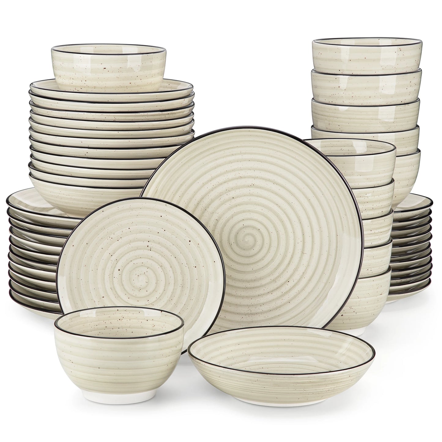 MALACASA 24 Piece Ceramic Dinnerware Set Hand Painted Spiral Pattern