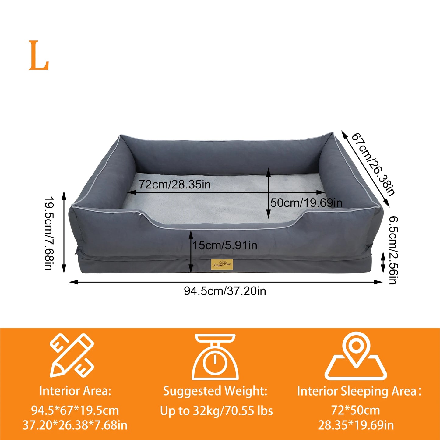 BINGOPAW Orthopedic Oxford Dog Bed With Waterproof Lining And Removable Cover