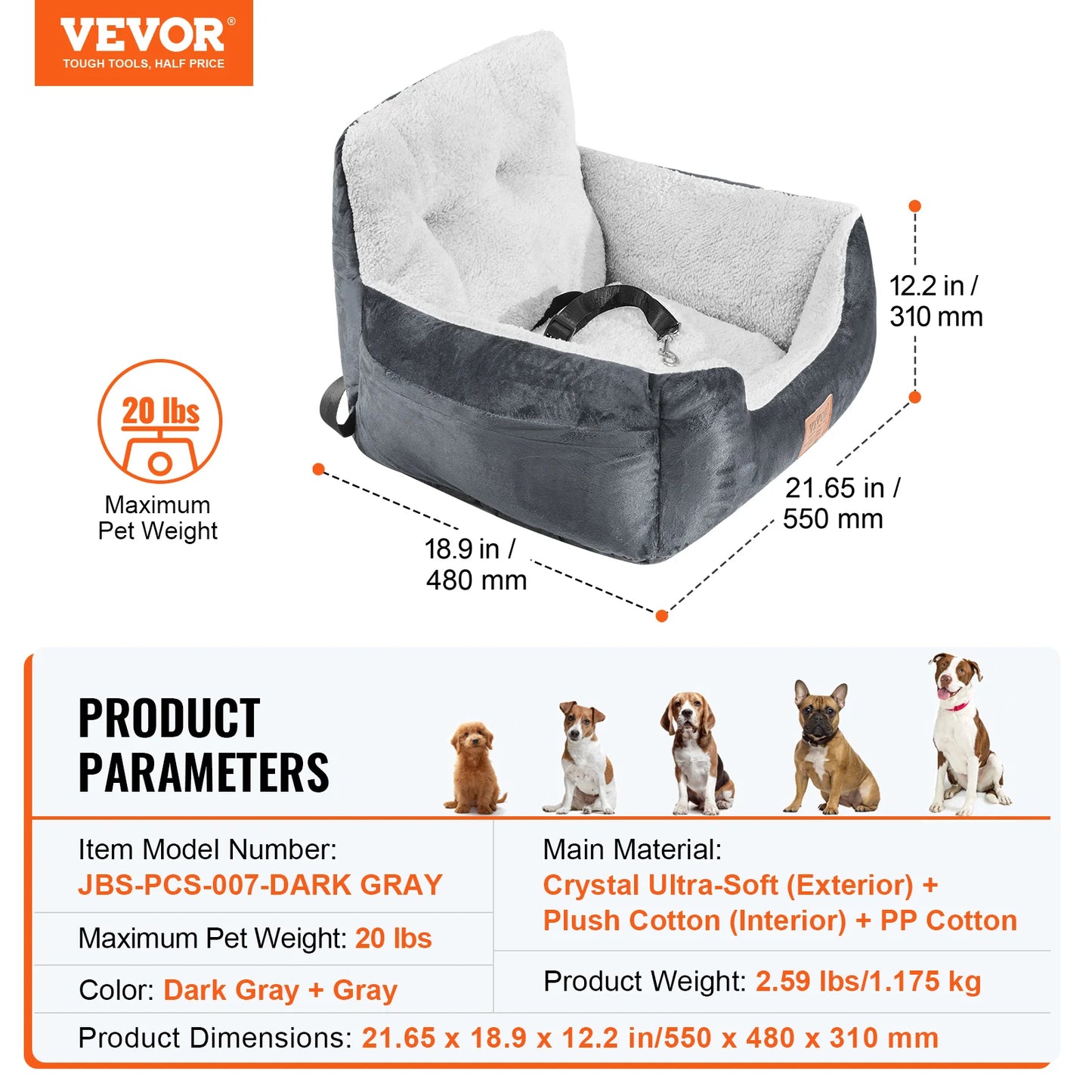 SucceBuy Waterproof Dog Car Booster Seat With Safety Leash For Medium Large Dogs