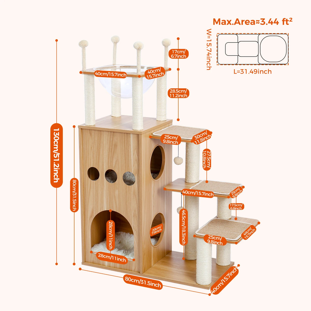 Pawz Roofer Multi Level Cat Tree With Scratching Posts Hammock