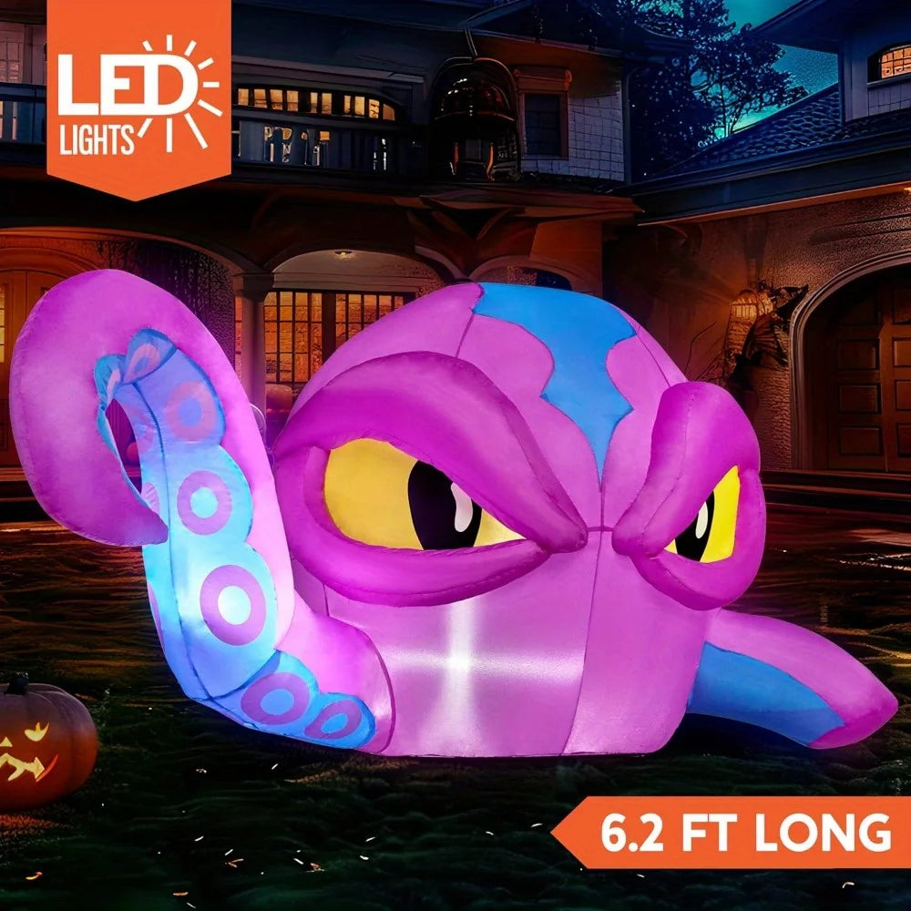 4 FT Tall Halloween Inflatable Purple Octopus Head with Tentacles Broke Out from Window with Built-in LEDs Blow Up for Halloween Window Decor, Outdoor Yard Garden Lawn Party Decoration Pet and Home Outlet