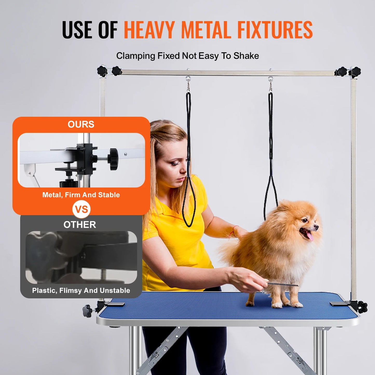 Foldable Pet Grooming Table Stainless Steel Two Arms With Loop