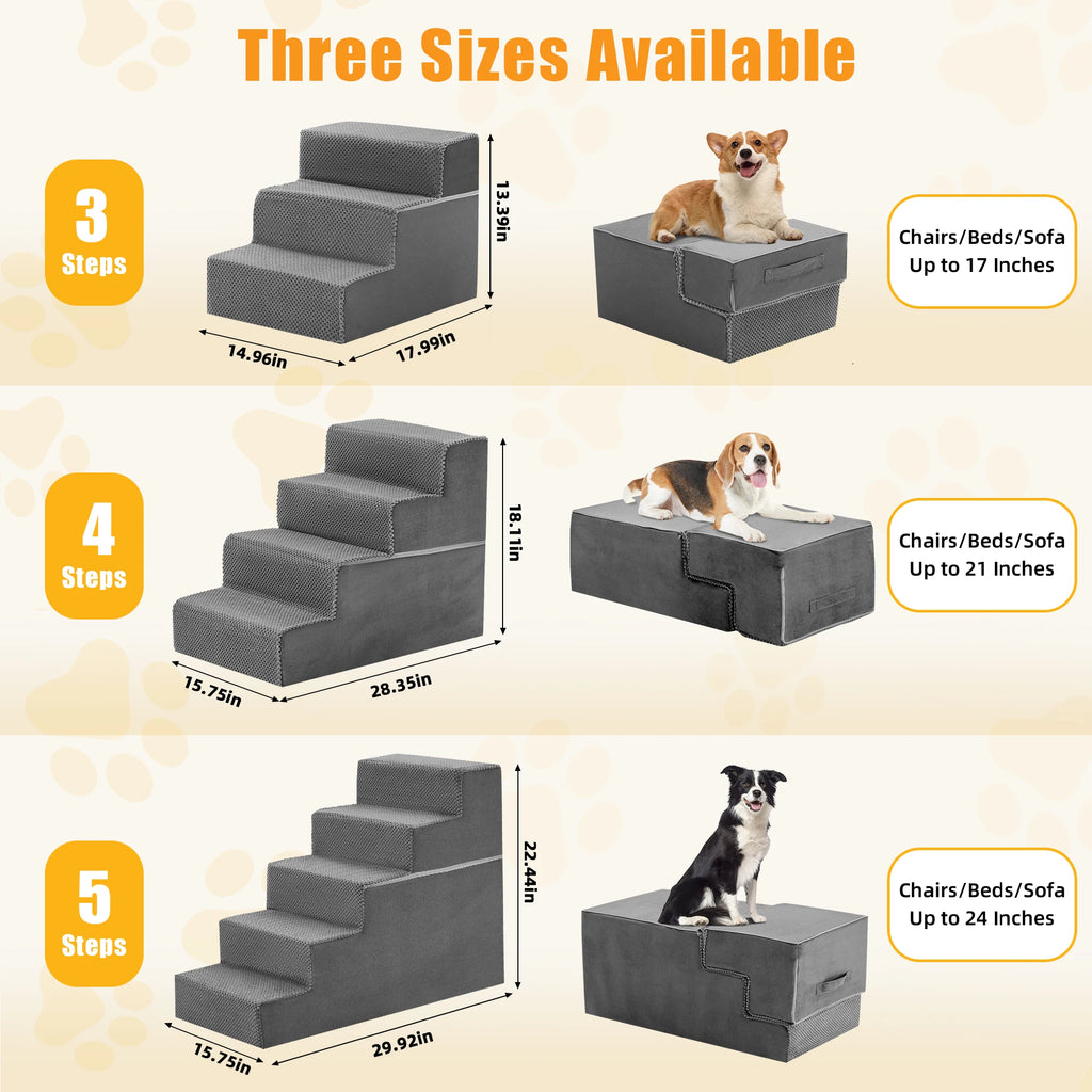 Foam Dog Stairs Ramp Non Slip 3 To 5 Step Right Angled For Small Dogs Pet and Home Outlet