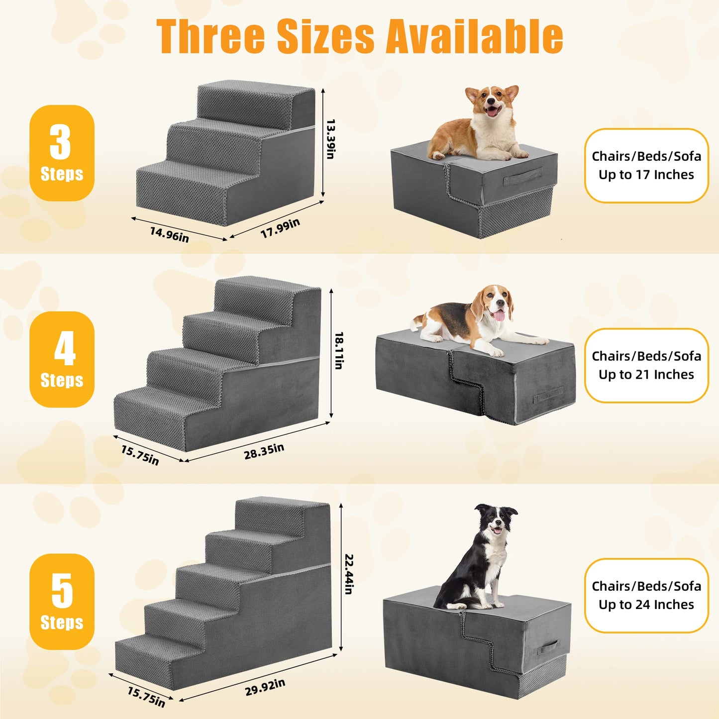Foam Dog Stairs Ramp Non Slip 3 To 5 Step Right Angled For Small Dogs
