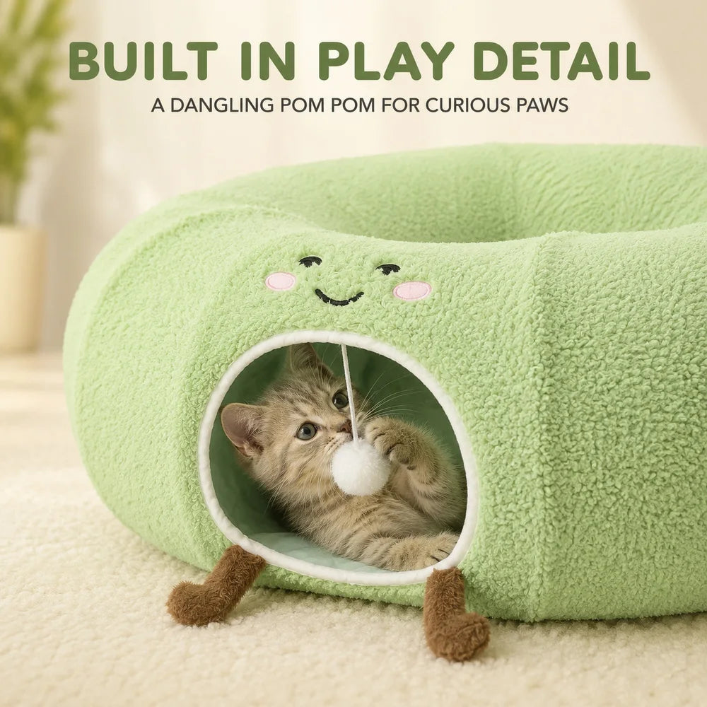 Convertible Cat Tunnel Bed For Indoor Cats Plush Donut Cat Bed With Removable Cushion Zip Connected Long Play Tunnel Cozy Hideaway Bed With Hanging Ball For Kittens Cats And Small Pets Pet and Home Outlet