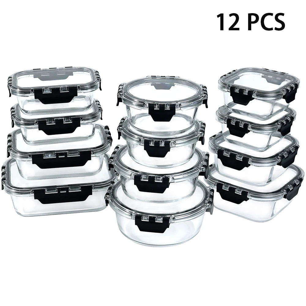 Glass Lunch Box Set 12 Pieces Airtight Containers BPA Free