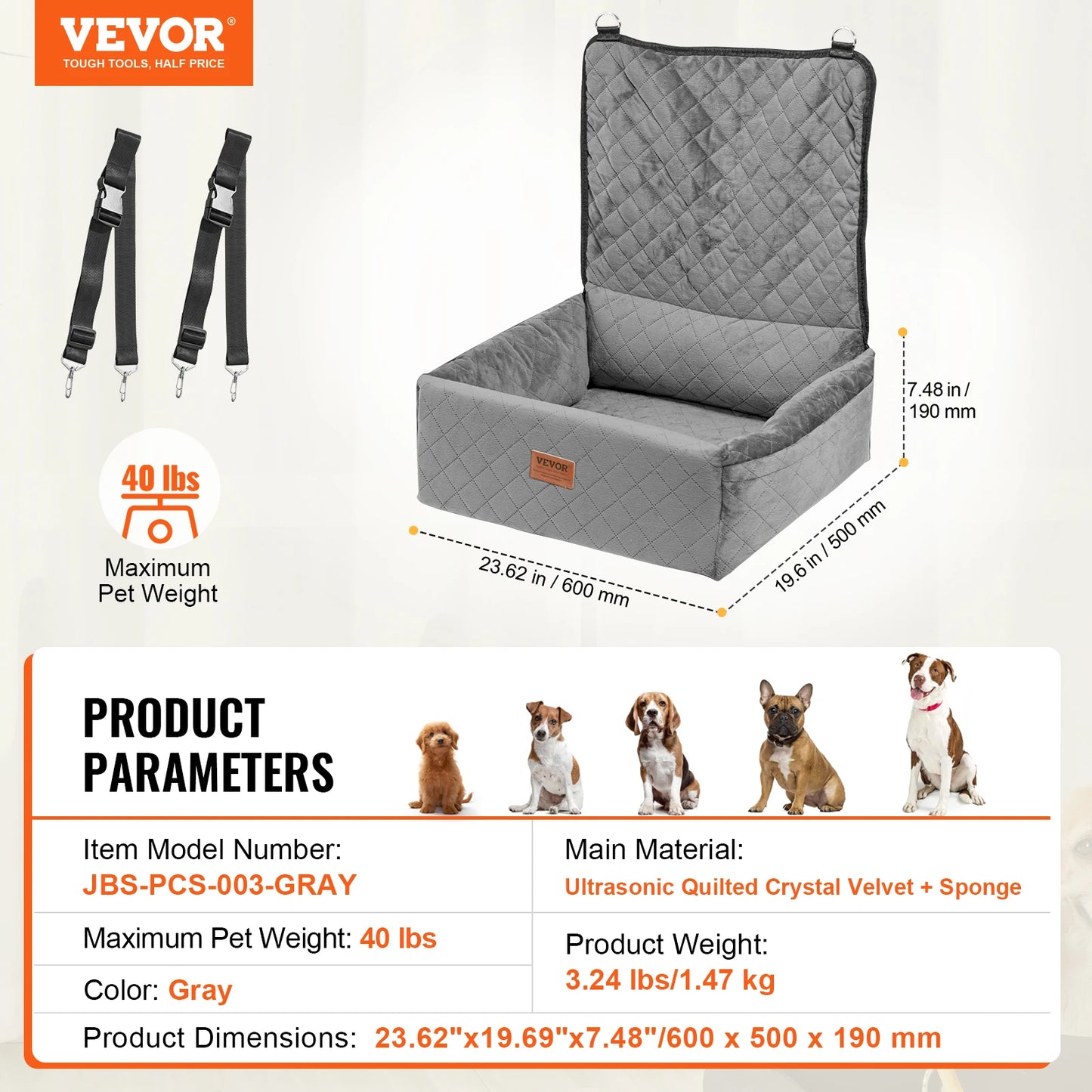 SucceBuy Waterproof Dog Car Booster Seat With Safety Leash For Medium Large Dogs