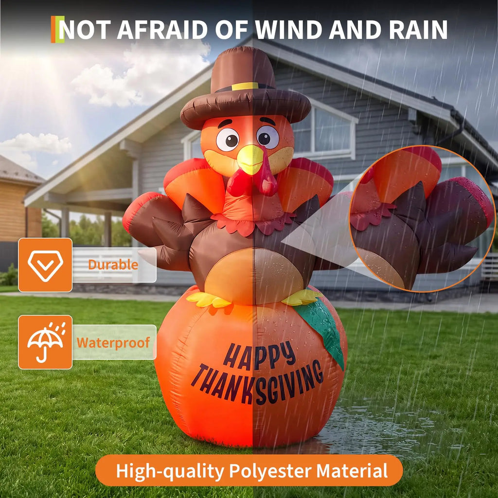 6ft Thanksgiving Pumpkin Turkey Inflatable Yard Decor With 7 Led Lights, Blower, Stakes & Ropes For Lawn Porch Garden Party Home Pet and Home Outlet