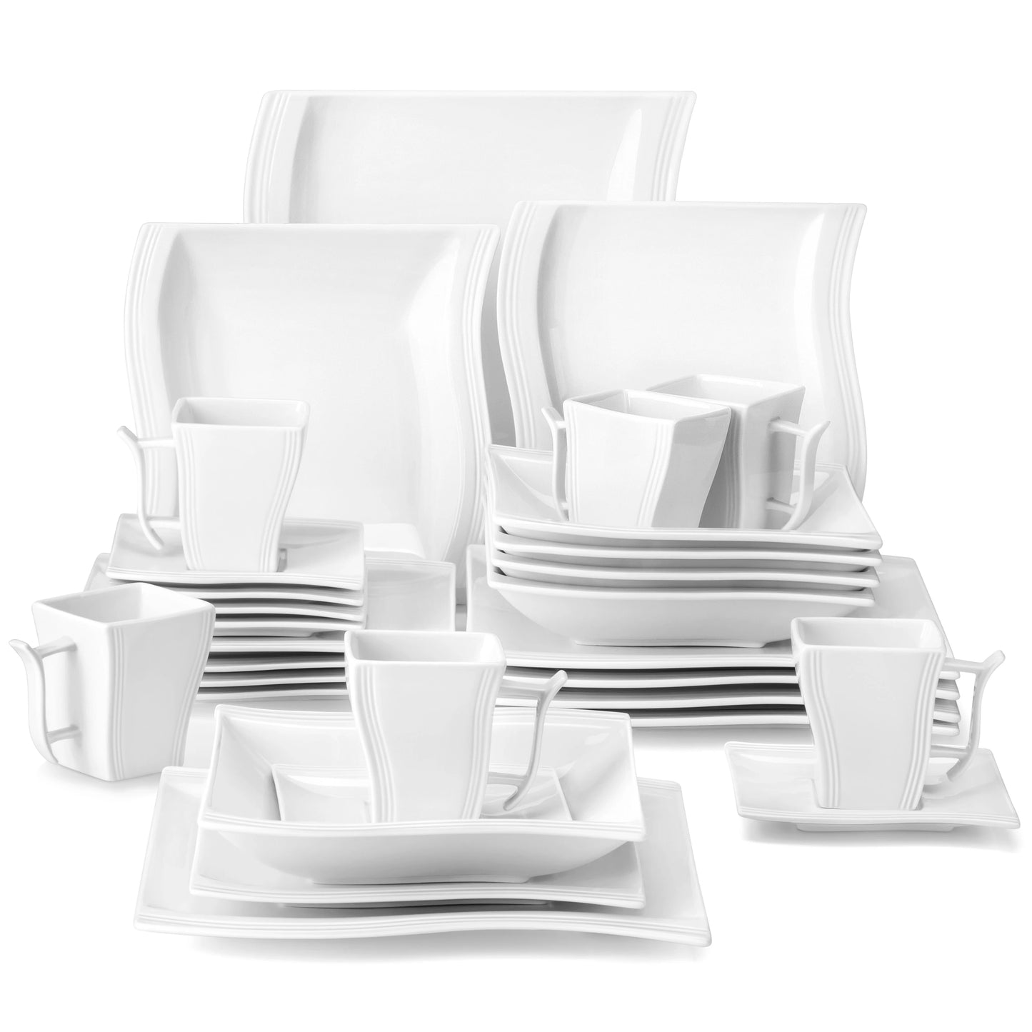 MALACASA Flora White Porcelain Dinnerware Set For 12 People