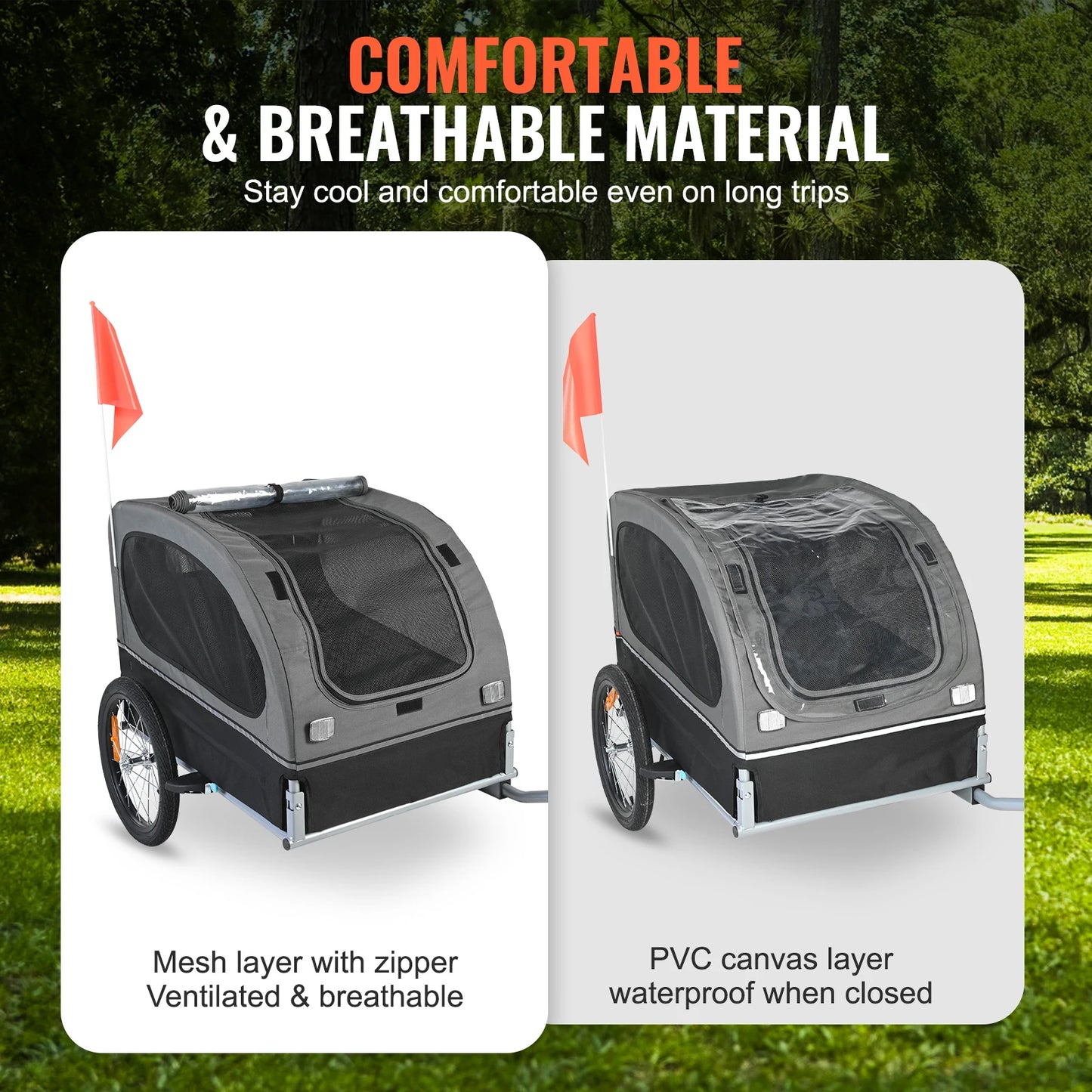 Dog Bike Trailer Pet Cart With Wheels Reflectors Coupler Collapsible Storage