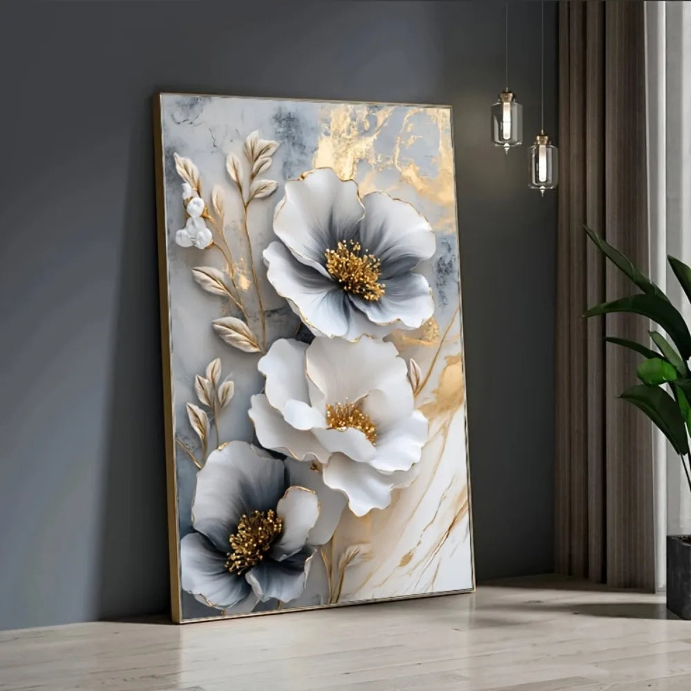 Modern Luxury Floral Canvas Mural, Framed Floral Painting