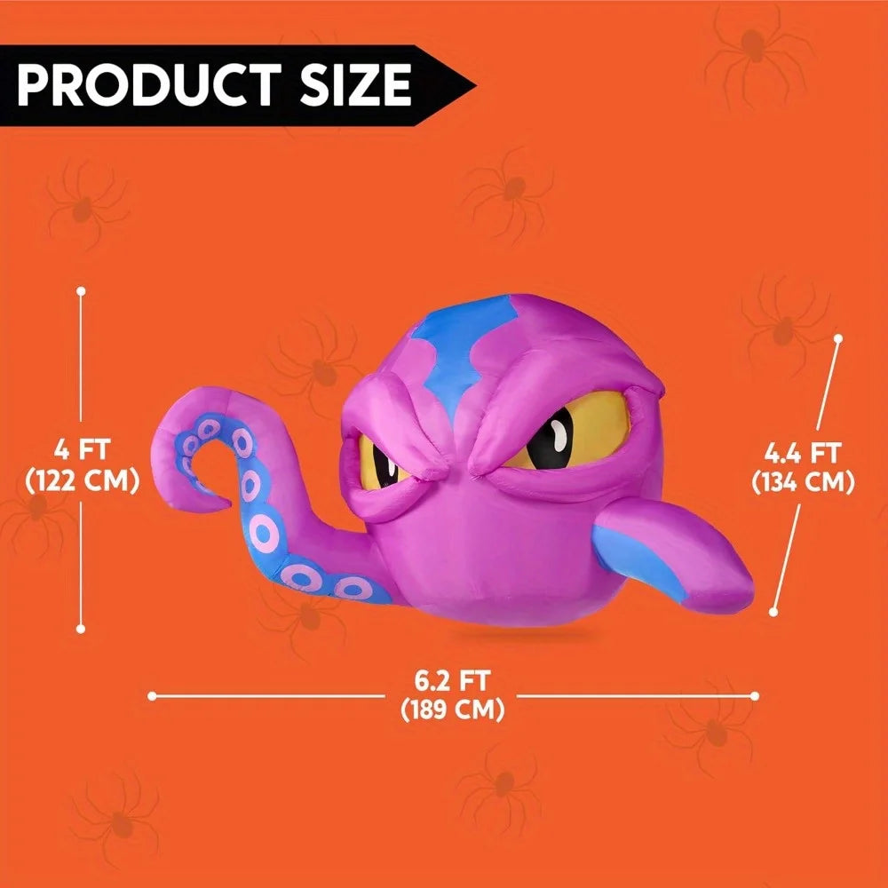 4 FT Tall Halloween Inflatable Purple Octopus Head with Tentacles Broke Out from Window with Built-in LEDs Blow Up for Halloween Window Decor, Outdoor Yard Garden Lawn Party Decoration Pet and Home Outlet