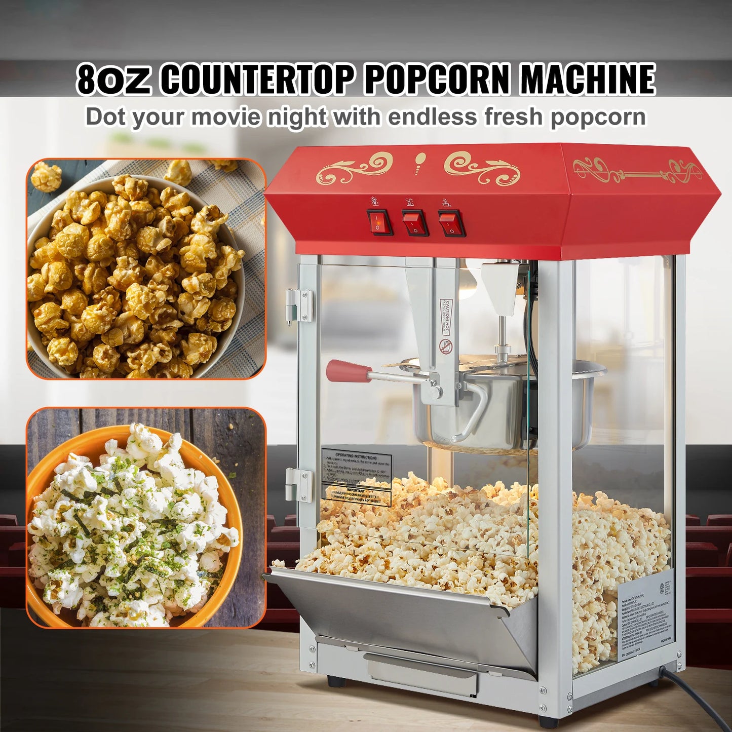 SucceBuy Commercial Popcorn Maker 500W Electric Popper Machine