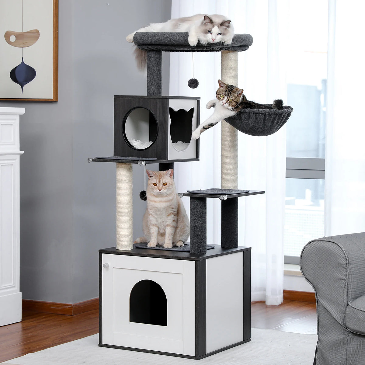 Pawz Roofer Multi Level Cat Tree With Scratching Posts Hammock