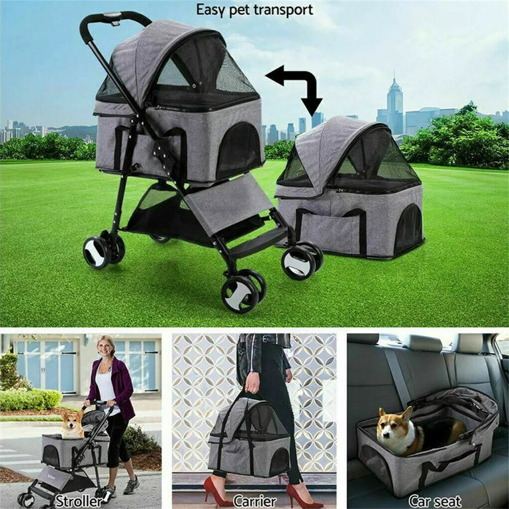 2-in-1 Foldable Pet Stroller & Removable Carrier, 44 lb Pet and Home Outlet