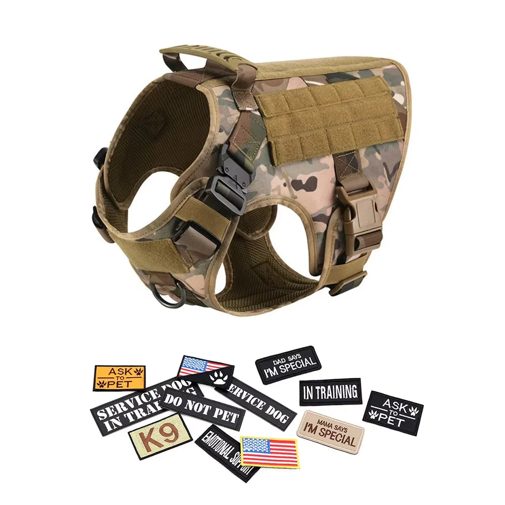 Military Tactical Nylon Dog Harness Vest Collar Leash Training Equipment