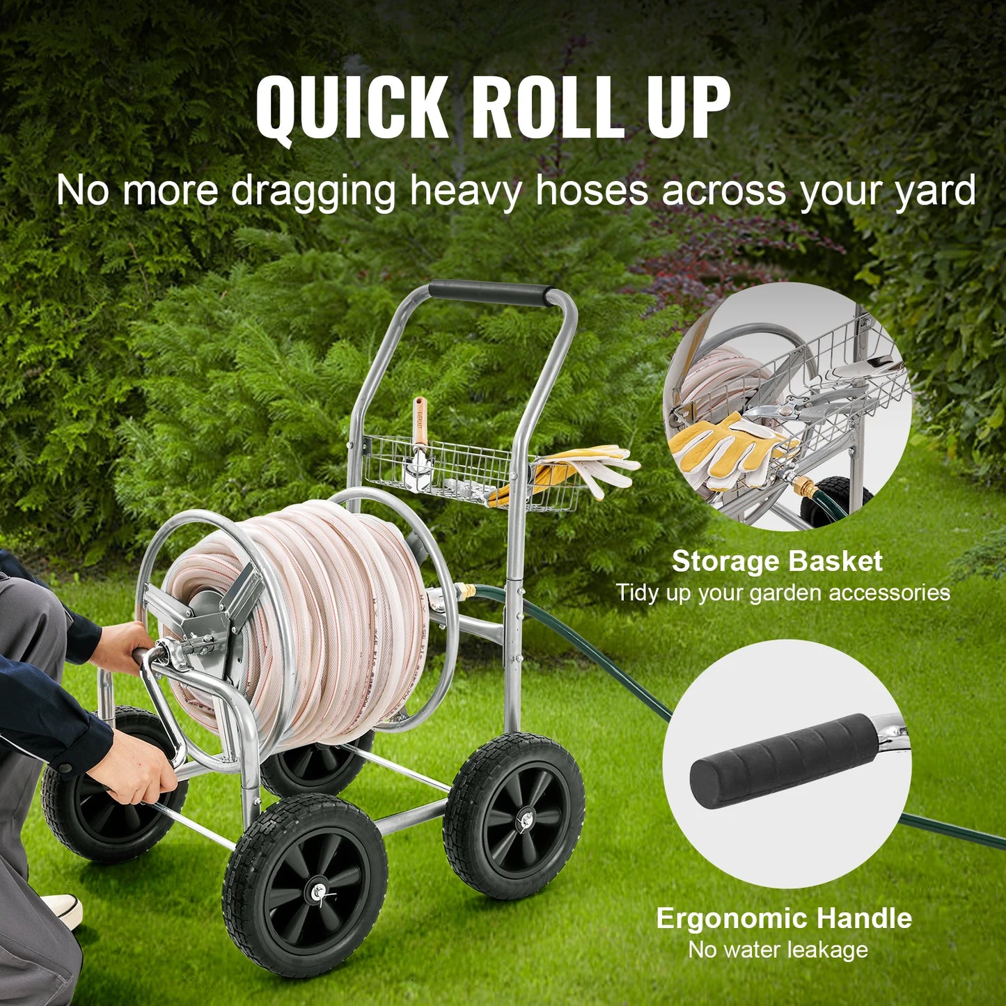 SucceBuy Hose Reel Cart Heavy Duty Garden With Basket And Roll