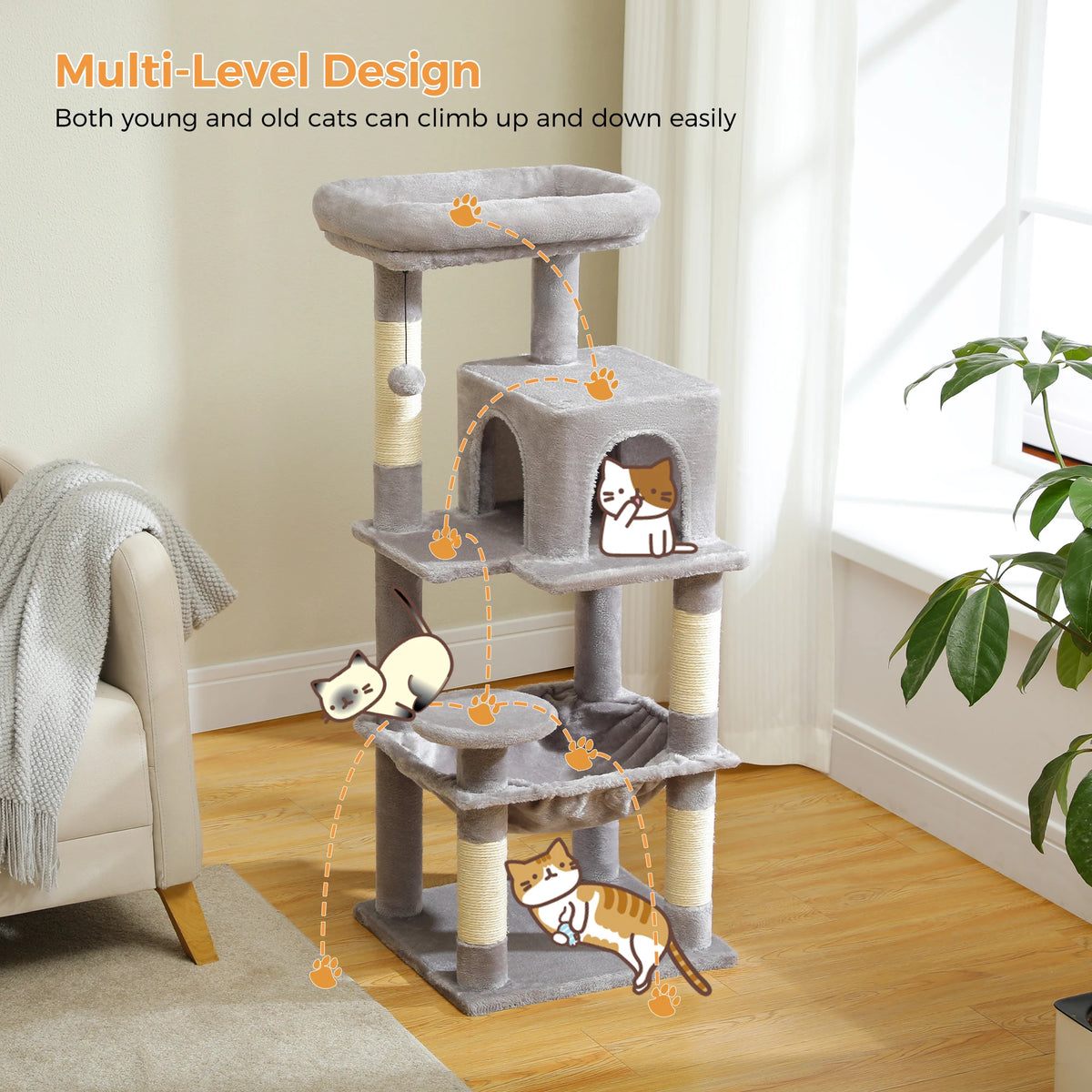 Petepela 5-Level Metal Frame Cat Tower With Large Hammock