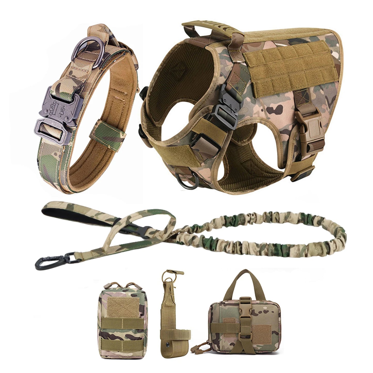 Tactical Padded Nylon Dog Harness Vest With Leash And Collar