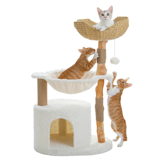 PAWZ Road Modern Cat Tree Tower With Natural Solid Wood Scratching Posts