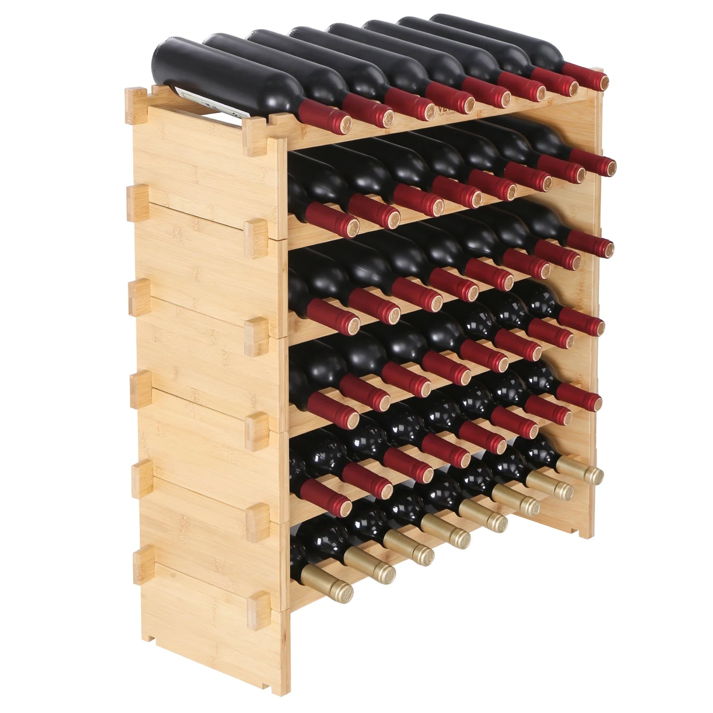 SucceBuy 8-Tier Bamboo Stackable Wine Rack For Free Standing Storage