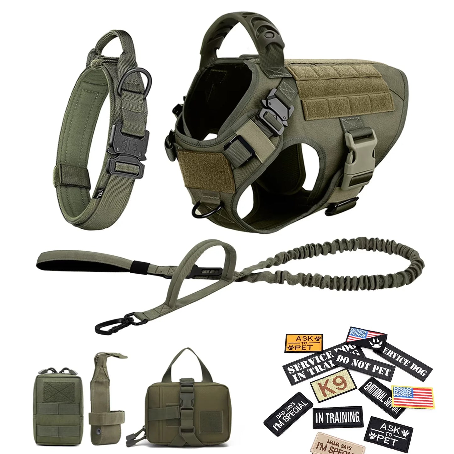 Military Tactical Nylon Dog Harness Vest Collar Leash Training Equipment