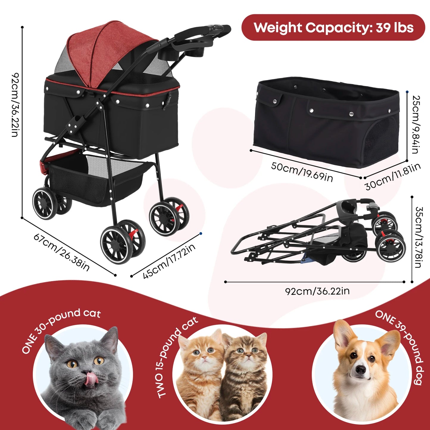 CHIHUAHUA 3-Wheel Pet Stroller For Small And Medium Cats Dogs
