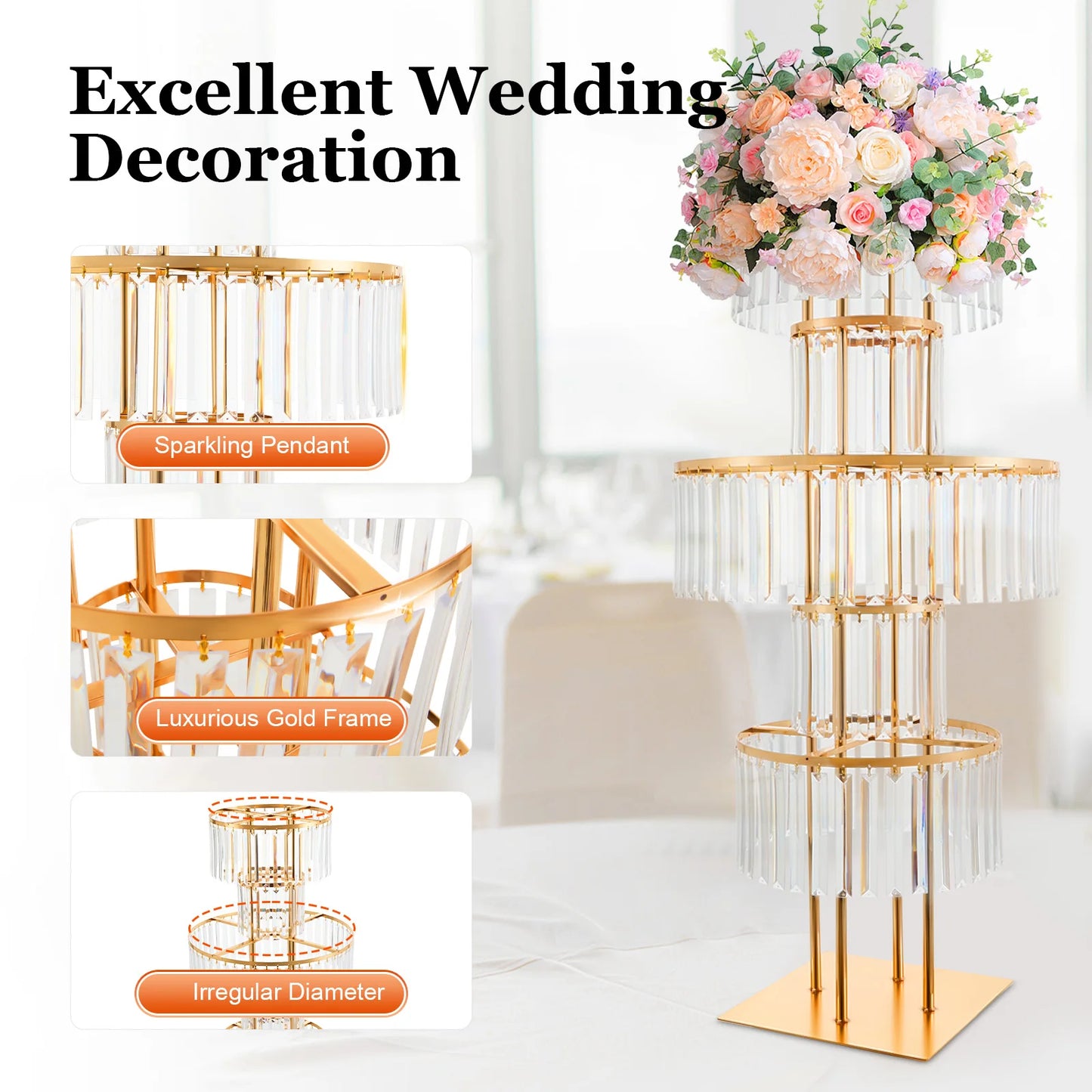 5 Tier Wedding Flower Stand Acrylic Crystal Centerpiece Display Rack