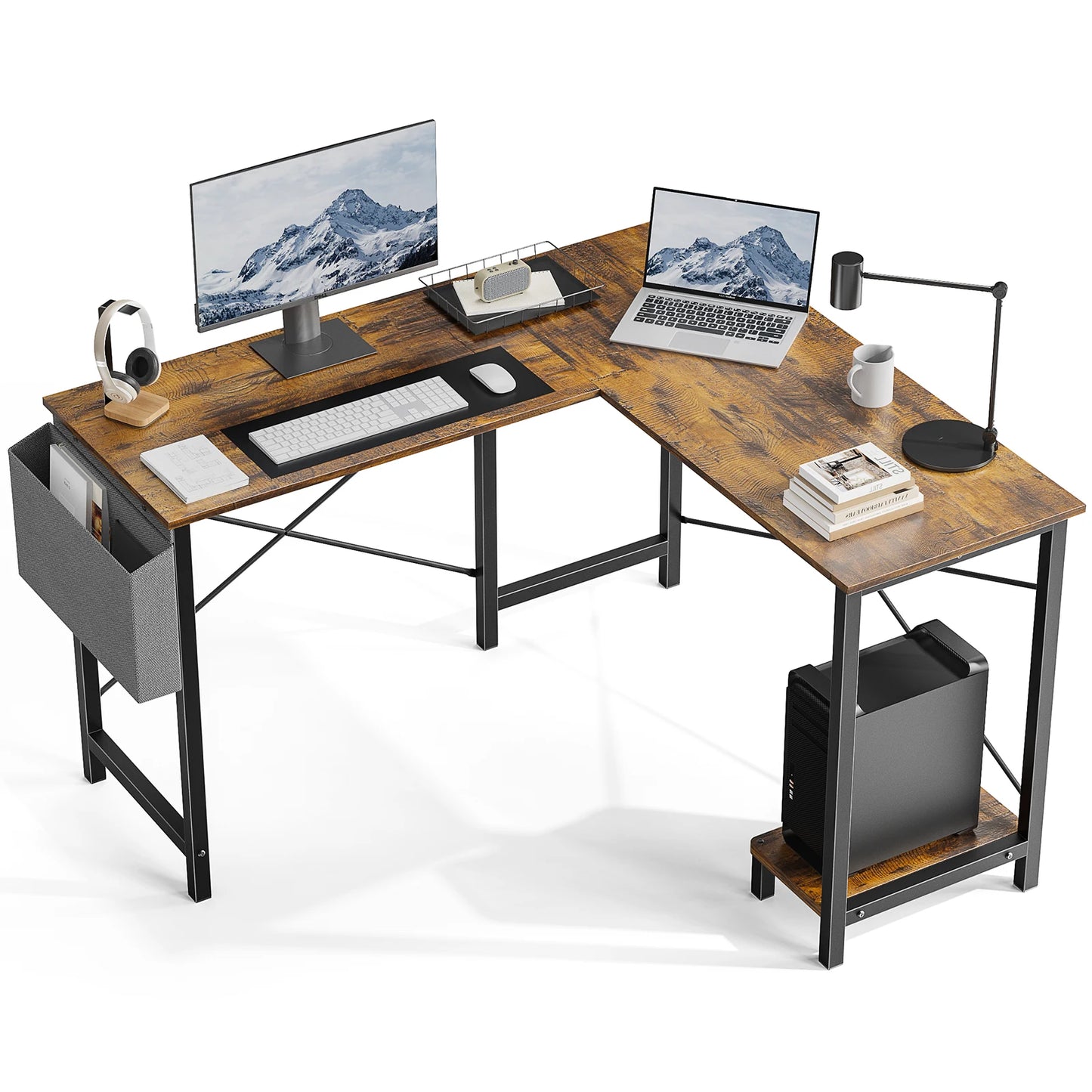 JHK L Shape Gaming Desk With CPU Storage Shelf System
