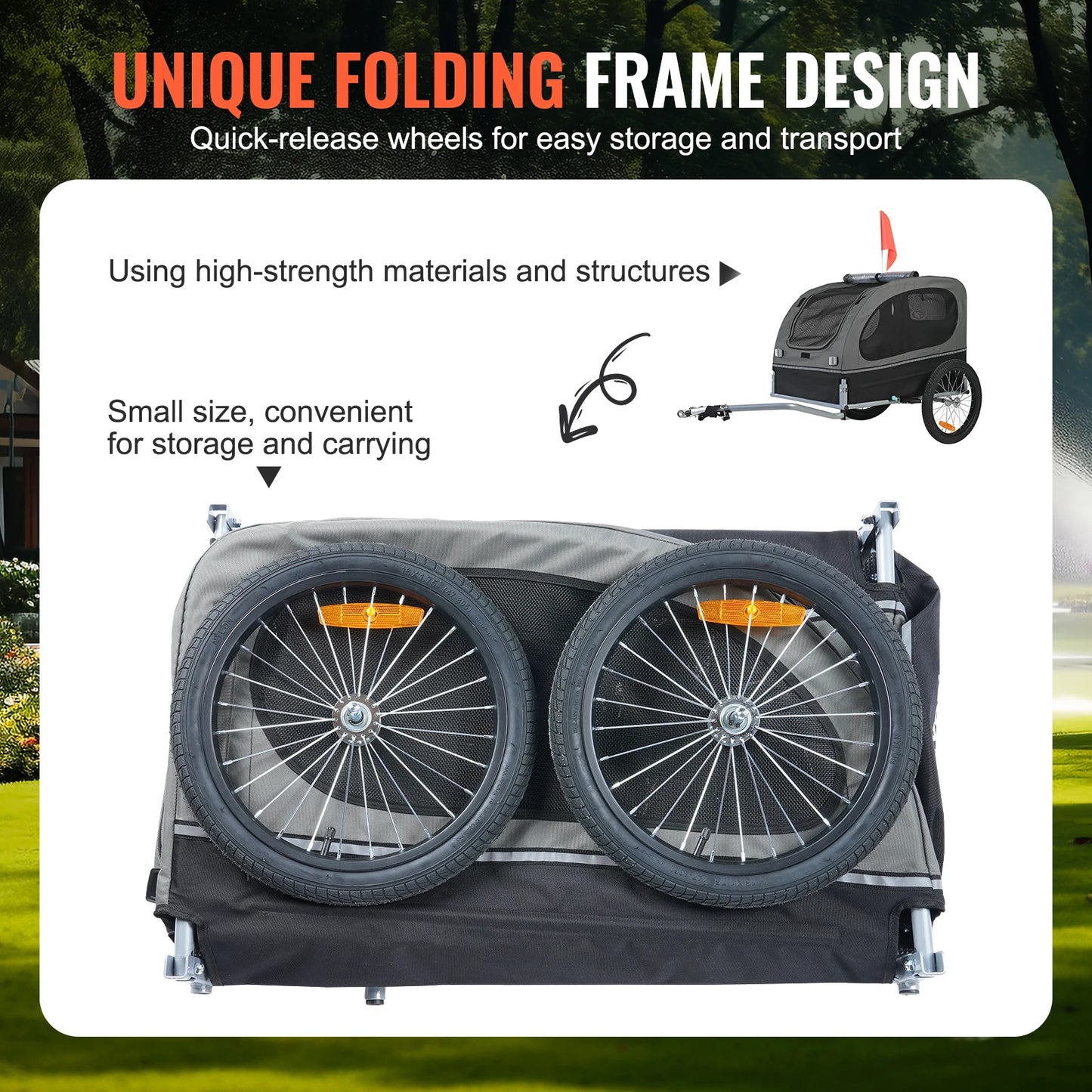 Dog Bike Trailer Pet Cart With Wheels Reflectors Coupler Collapsible Storage