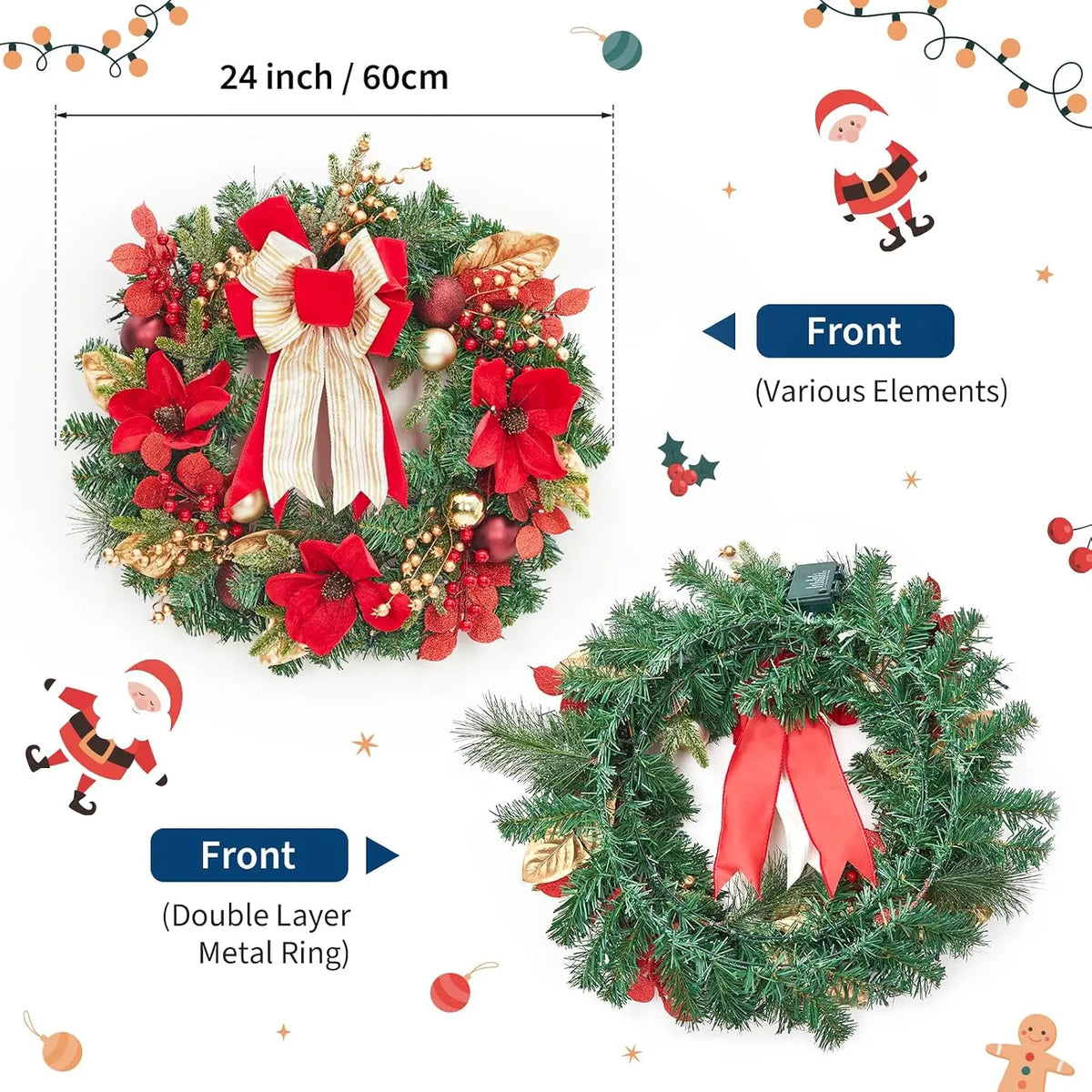 Garvee 24 Inch Christmas Red Fruit Wreath Suitable for Door Hanging Decoration Pre-Lit Christmas Wreaths Accent Decor for Wall, Window, Home, Office, Winter Holiday Pet and Home Outlet