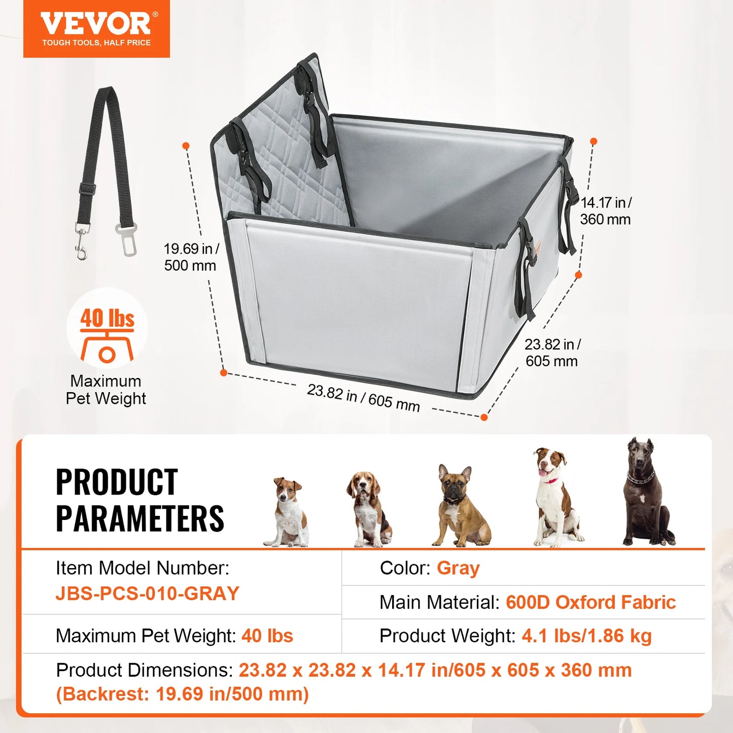 SucceBuy Waterproof Dog Car Booster Seat With Safety Leash For Medium Large Dogs