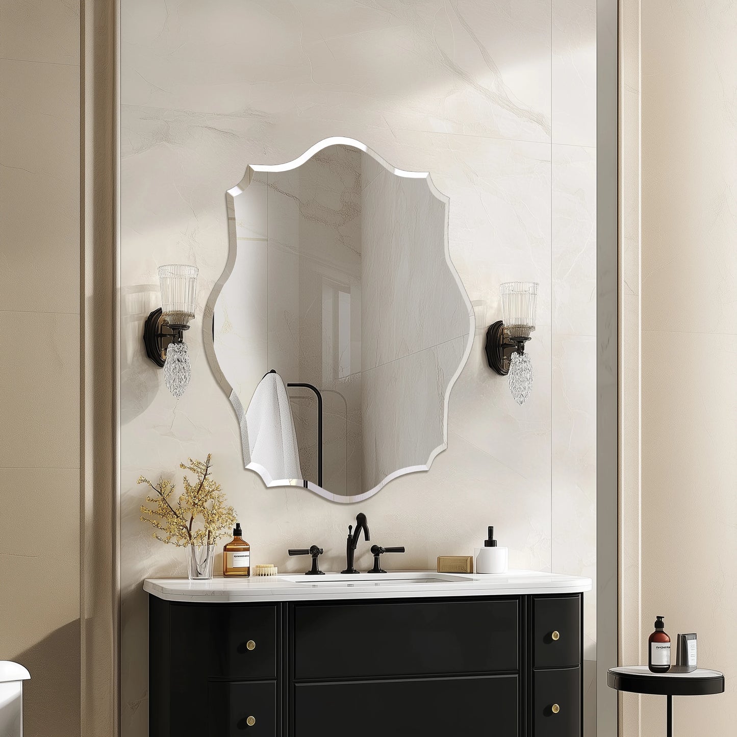 Wisfor Scalloped Beveled Wall Mirror For Modern Bathroom Decor