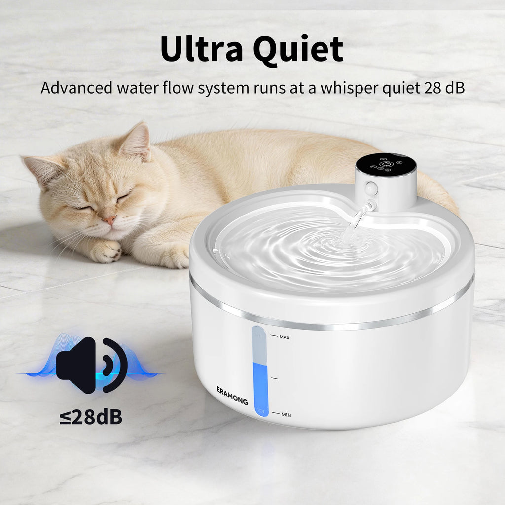 Eralong 2.7L Wireless Intelligent Cat Water Fountain With Auto Sensor Pet and Home Outlet