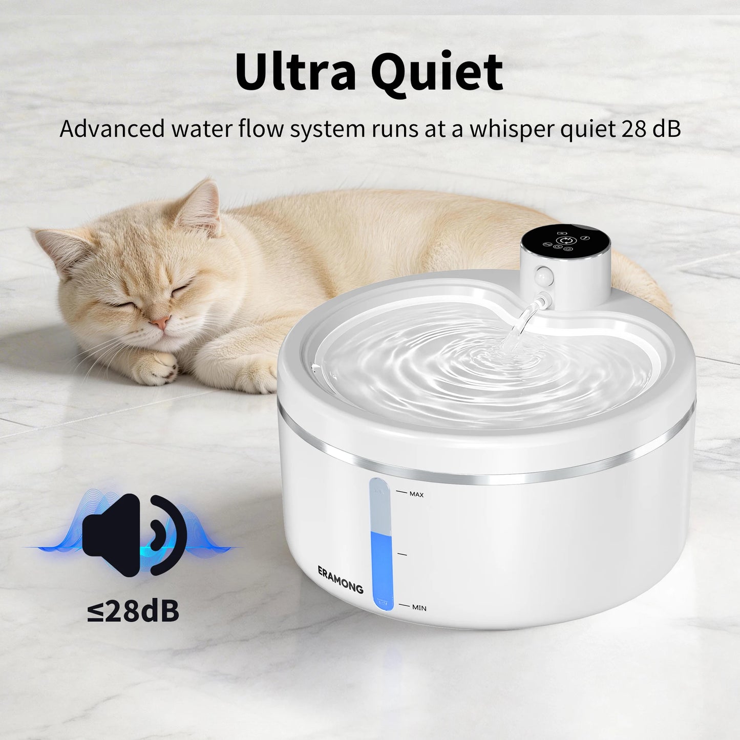 Eralong 2.7L Wireless Intelligent Cat Water Fountain With Auto Sensor